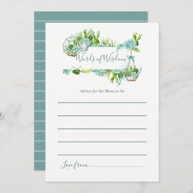 Watercolor Succulents Advice for Mum Baby Shower Invitation (Front/Back)