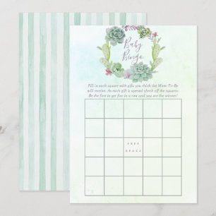 Watercolor Succulents Baby Shower Baby Bingo Invitation