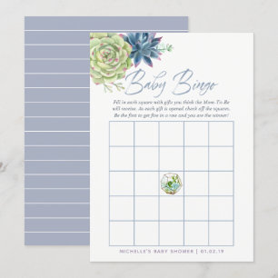 Watercolor Succulents Baby Shower Baby Bingo Invitation