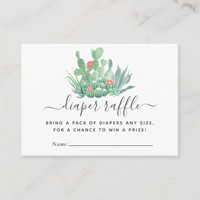 Watercolor Succulents Baby Shower Diaper Raffle Enclosure Card (Front)