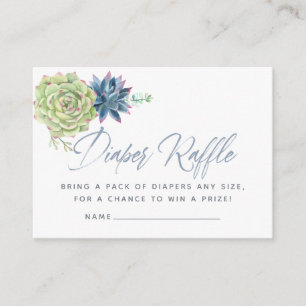 Watercolor Succulents Baby Shower Diaper Raffle Enclosure Card