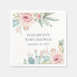 Watercolor succulents baby shower. Floral cactus Napkin