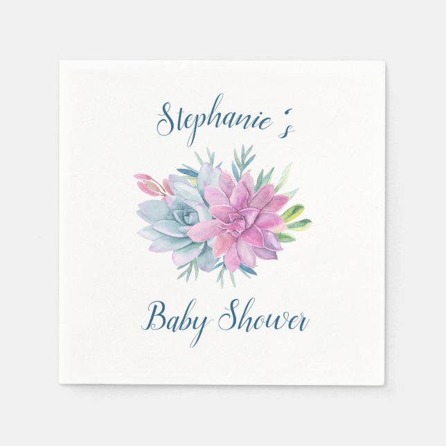 Watercolor Succulents Baby Shower Personalised Napkin (Front)