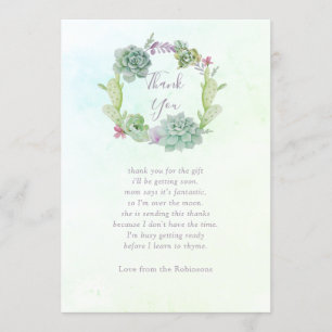 Watercolor Succulents Baby Shower Thank You Card