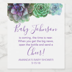 Watercolor Succulents baby shower wine label