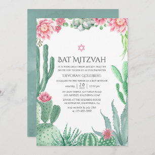 Watercolor Succulents Bat Mitzvah Invitation