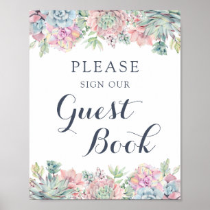 Watercolor Succulents Blush Elegant Guest Book