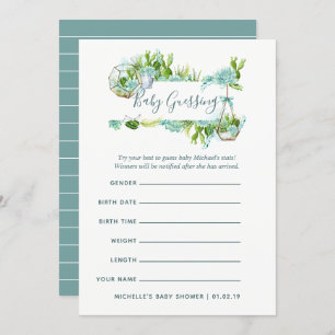 Watercolor Succulents Boy Baby Predictions Game Invitation