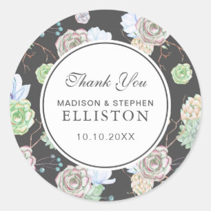 Watercolor   Succulents & Branches   Thank You Classic Round Sticker