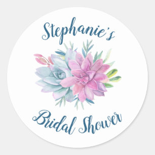 Watercolor Succulents Bridal Shower Classic Round Sticker