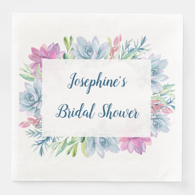 Watercolor Succulents Bridal Shower Napkin (Front)