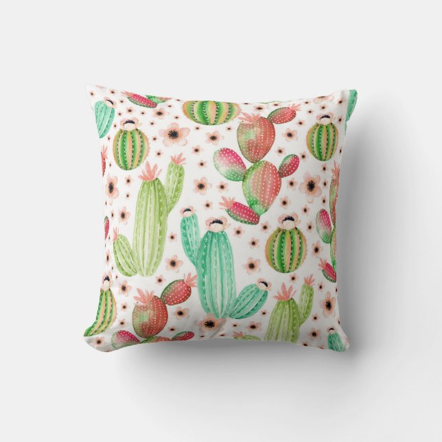 Watercolor succulents, cacti seamless pattern. cushion (Front)