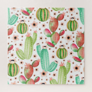 Watercolor succulents, cacti seamless pattern. jigsaw puzzle