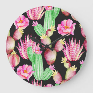 Watercolor succulents: cactus floral pattern. large clock