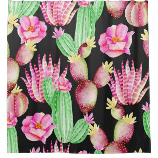Watercolor succulents: cactus floral pattern. shower curtain