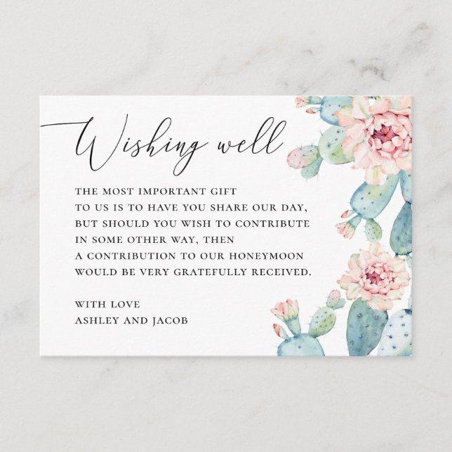 Watercolor succulents cactus wedding wishing well enclosure card (Front)