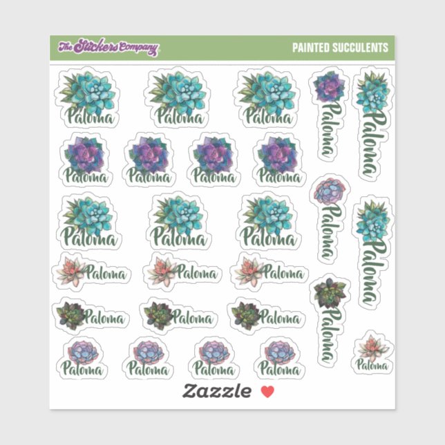 Watercolor Succulents Custom Name Labels | School (Sheet)