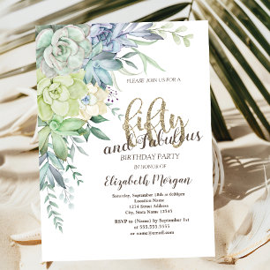 Watercolor Succulents Desert 50th Birthday  Invitation