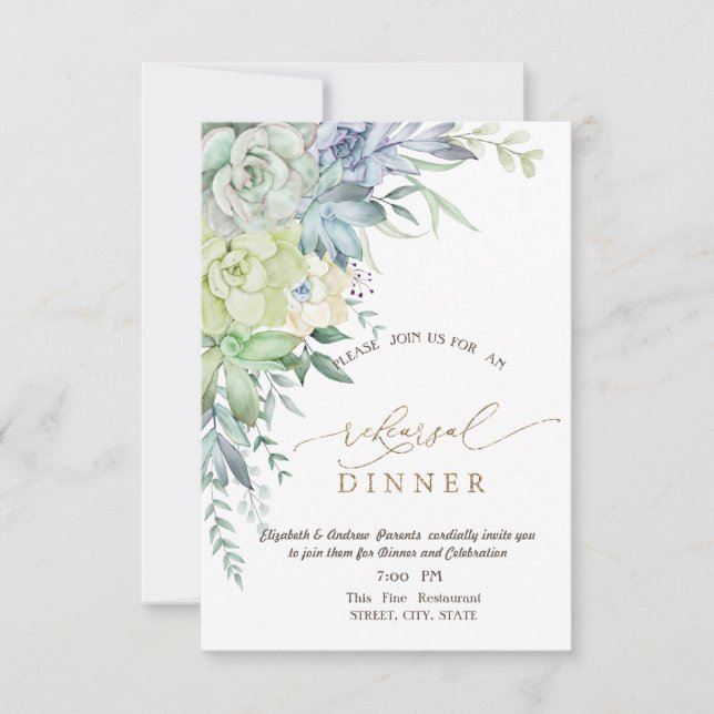 Watercolor Succulents Dots Rehearsal Dinner   Invitation (Front)