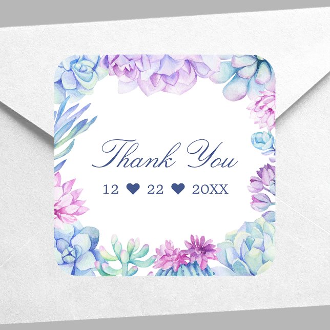 Watercolor Succulents Floral Cactus Thank You Square Sticker (Creator Uploaded)