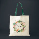 Watercolor Succulents Floral Tote Bag Bridesmaid<br><div class="desc">Customisable tote bag featuring watercolor succulents and cactus wreath with flowers accent. Thsi floral tote bag is perfect as a personalised gift.</div>