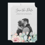 Watercolor succulents flowers. Floral cactus photo Save The Date<br><div class="desc">Watercolor succulents save the date photo card. Contact me,  please,  if you need additional items.</div>