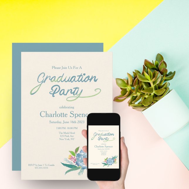 Watercolor Succulents Graduation Party Invitation (Creator Uploaded)