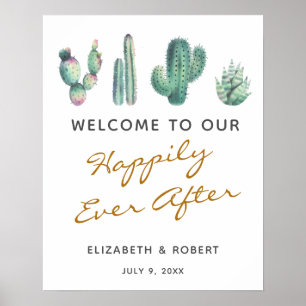 watercolor succulents happily ever after cactus poster