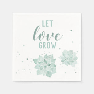 Watercolor Succulents Let Love Grow Napkin