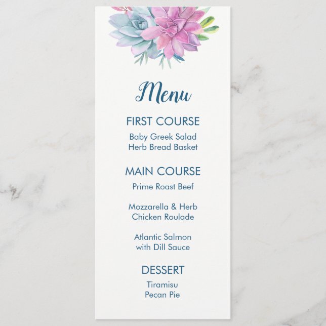 Watercolor Succulents Menus (Front)