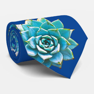 Watercolor Succulents on Blue Tie