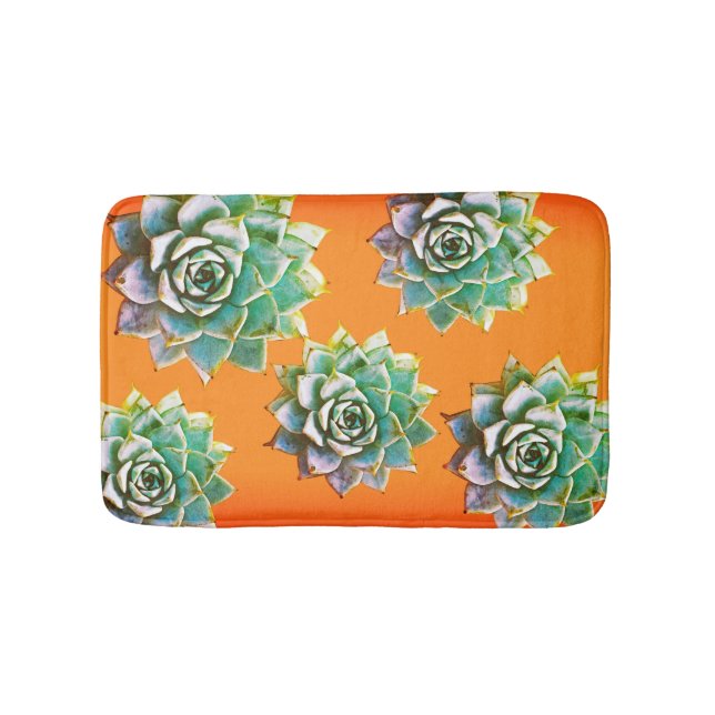 Watercolor Succulents on Terracotta Bath Mat (Front)
