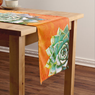 Watercolor Succulents on Terracotta Long Table Runner