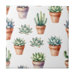 Watercolor Succulents Pattern Ceramic Tile