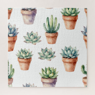 Watercolor Succulents Pattern Jigsaw Puzzle