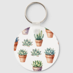 Watercolor Succulents Pattern Key Ring