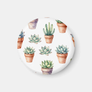 Watercolor Succulents Pattern Magnet