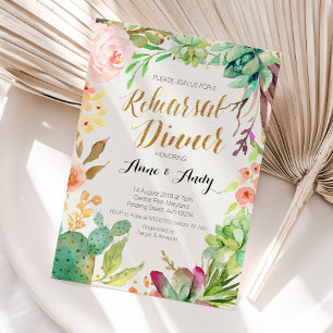 Watercolor Succulents Rehearsal Dinner invite Boho