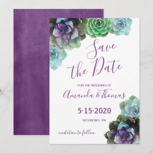 Watercolor Succulents Save the Date Invitation