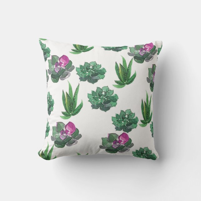 Watercolor Succulents Seamless Pattern Design Cushion (Front)