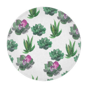 Watercolor Succulents Seamless Pattern Design Cutting Board