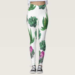 Watercolor Succulents Seamless Pattern Design Leggings