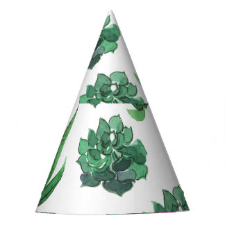 Watercolor Succulents Seamless Pattern Design Party Hat