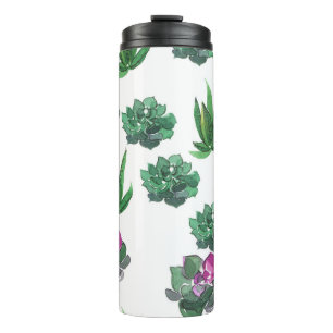 Watercolor Succulents Seamless Pattern Design Thermal Tumbler