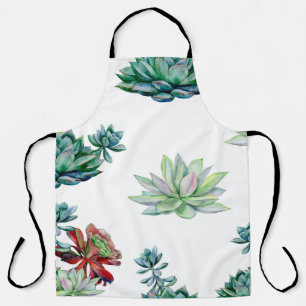 Watercolor succulents seamless pattern, echeveria apron