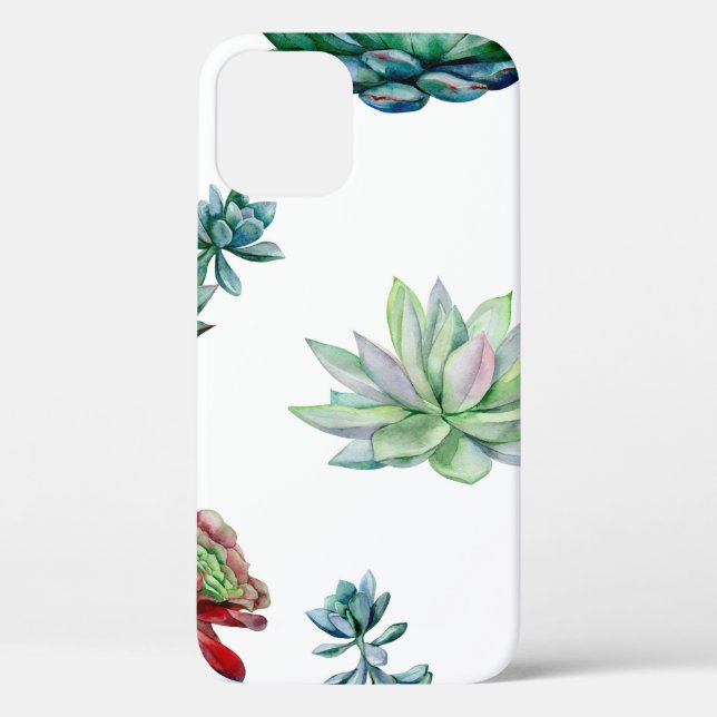 Watercolor succulents seamless pattern, echeveria  Case-Mate iPhone case (Back)