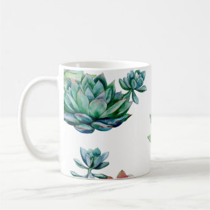 Watercolor succulents seamless pattern, echeveria  coffee mug