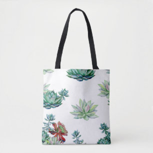 Watercolor succulents seamless pattern, echeveria  tote bag