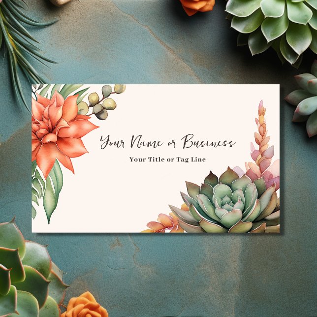 Watercolor Succulents Southwest Desert Business Card (Front - Watercolor Succulents Southwest Business Card)