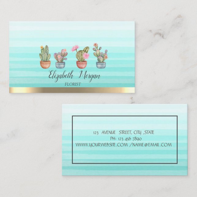 Watercolor Succulents Stripe Ombre  Business Card (Front/Back)